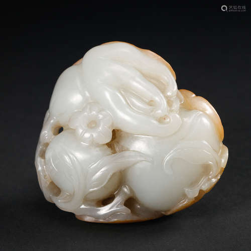 Chinese White Jade Carved Fruits