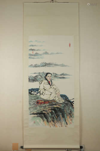 Chinese Scroll Painting Of Figurine