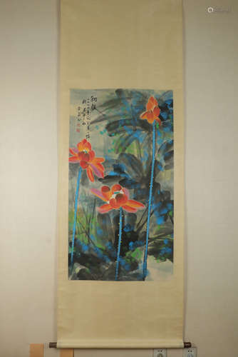 Chinese Ink And Color Scroll Painting