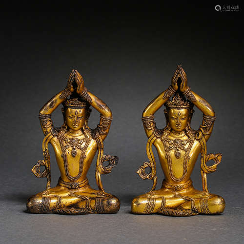 A GROUP OF GILT BRONZE BUDDHA STATUES, YUAN DYNASTY