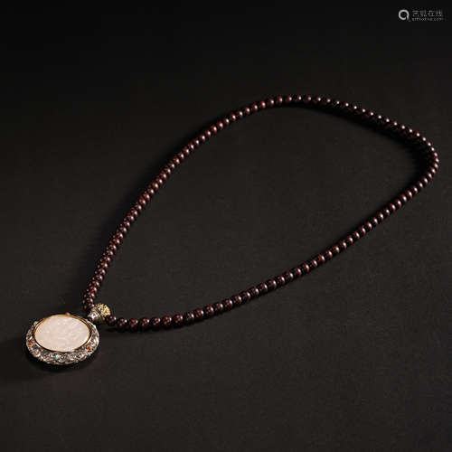 CHINESE HETIAN JADE WRAP WITH PURE SILVER NECKLACE, QING DYN...