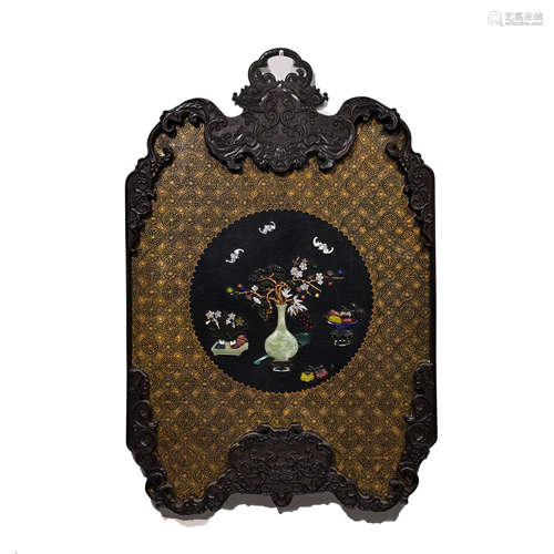 CHINESE PALACE ROSEWOOD INLAID MULTI-TREASURE HANGING SCREEN...