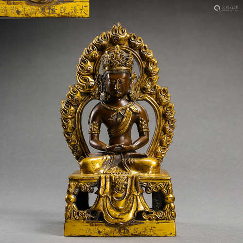 CHINESE GILT BRONZE BUDDHA STATUE, QIANLONG PERIOD, QING DYN...