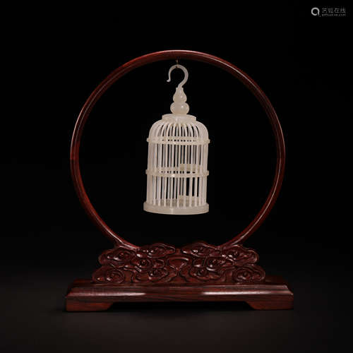 CHINESE HETIAN JADE BIRDCAGE, QING DYNASTY