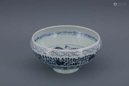 Blue and white dragon pattern entwined lotus hat bowl