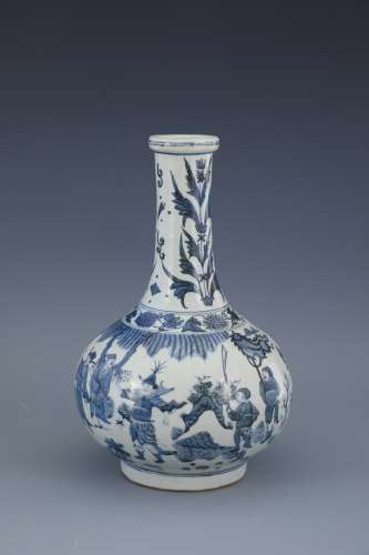 Blue and white character story gall bottle