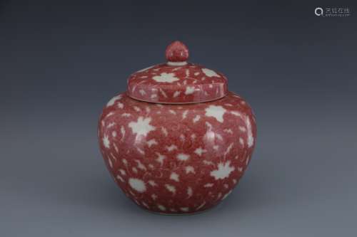 Red flower lid jar in glaze