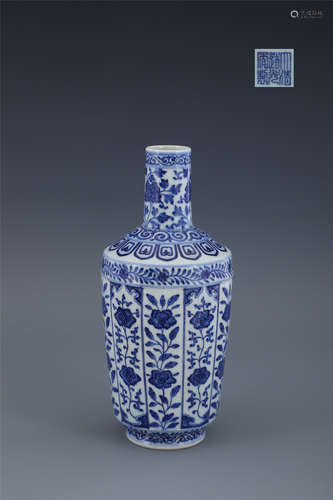 Blue and white pattern melon rib bottle