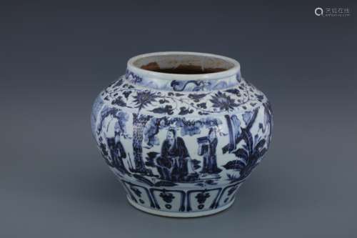 Yuan Blue and White Sangu Thatched Pot