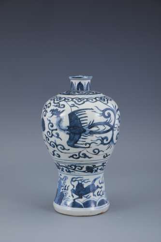 Blue and white plum vase with phoenix pattern