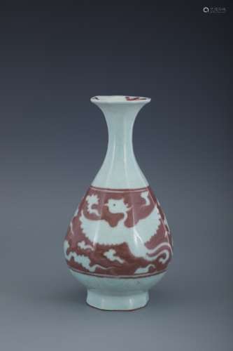 Eight-sided jade pot spring vase carved in red in the glaze