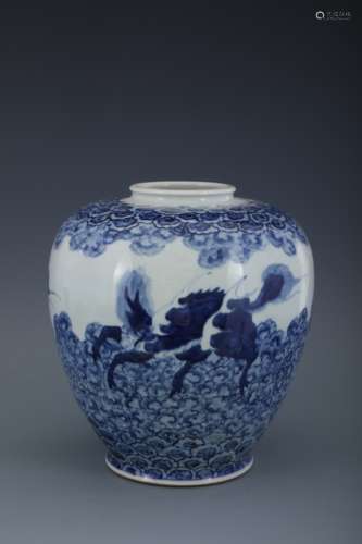 Japanese blue and white sea monster jar