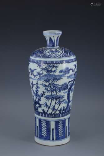 Blue and white pine, bamboo, plum and plum bottle