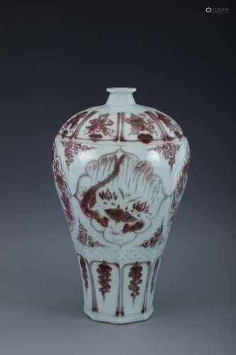 Red mandarin duck and phoenix pattern plum vase in glaze