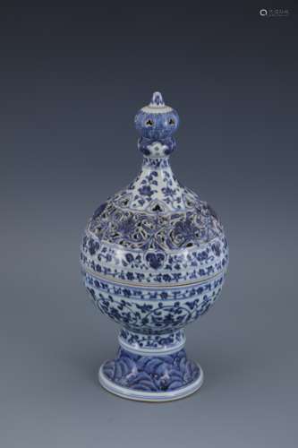 Blue and white hollow incense burner