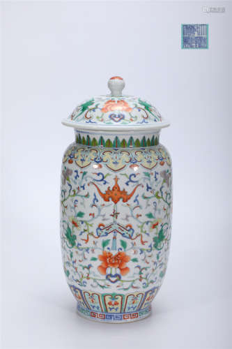 Doucai wrapped lotus jar with lid