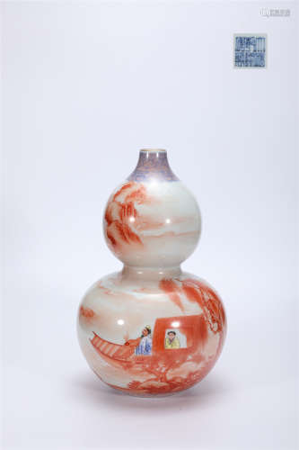 Alum red and gold character story gourd bottle