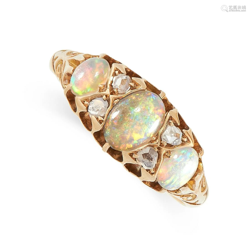 AN ANTIQUE VICTORIAN OPAL AND DIAMOND RING in 18ct