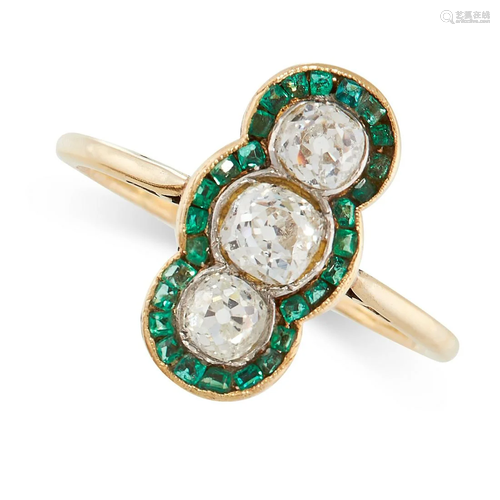 A DIAMOND AND EMERALD RING, EARLY 20TH CENTURY in 18ct