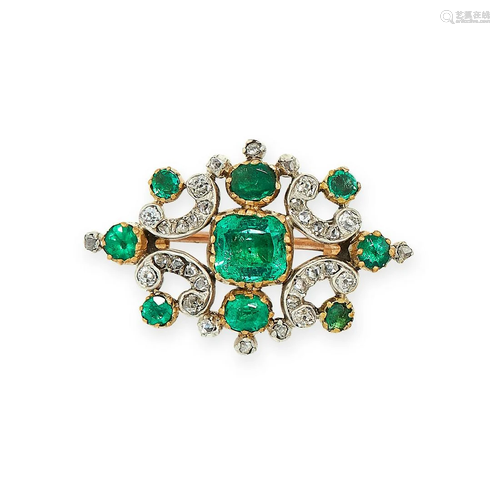 AN ANTIQUE EMERALD AND DIAMOND BROOCH, 19TH CENTUR…