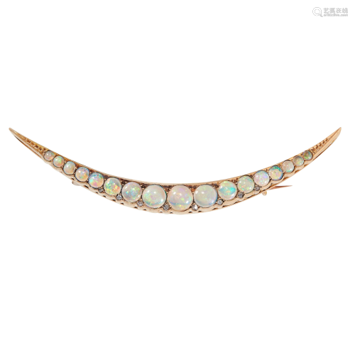 AN ANTIQUE OPAL AND DIAMOND CRESCENT MOON BROO…