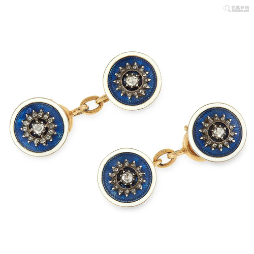 A PAIR OF ENAMEL AND DIAMOND CUFFLINKS, CARTIER in 18ct