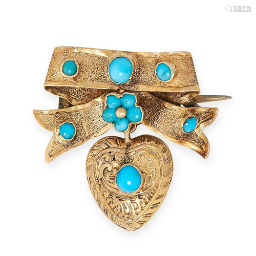 AN ANTIQUE TURQUOISE MOURNING LOCKET BROOCH, 19TH