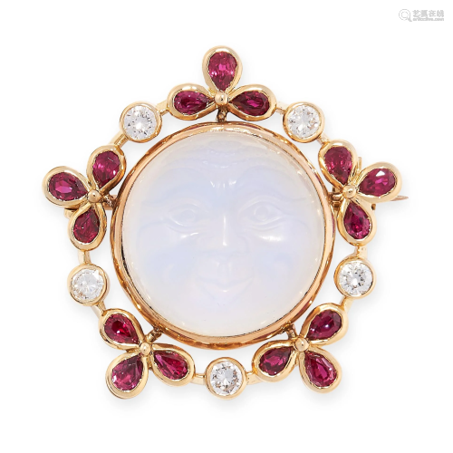 A CARVED MOONSTONE, RUBY AND DIAMOND MAN IN THE …