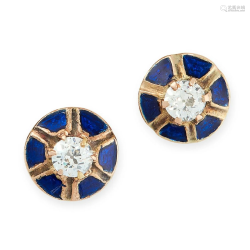 A PAIR OF ANTIQUE DIAMOND AND ENAMEL STUD EARR…