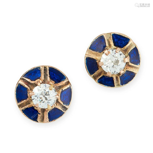 A PAIR OF ANTIQUE DIAMOND AND ENAMEL STUD EARR…