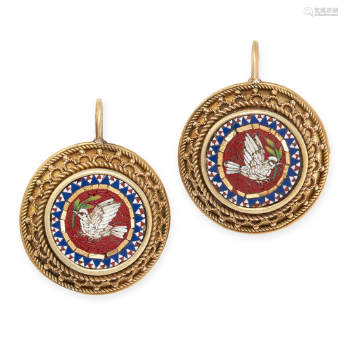 A PAIR OF ANTIQUE MICROMOSAIC EARRINGS, 19TH CE…