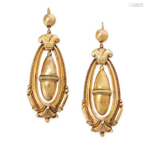 A PAIR OF ANTIQUE DROP EARRINGS, 19TH CENTURY in yellow