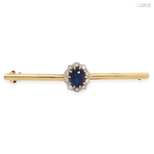 A VINTAGE SAPPHIRE AND DIAMOND BROOCH in yellow gold,