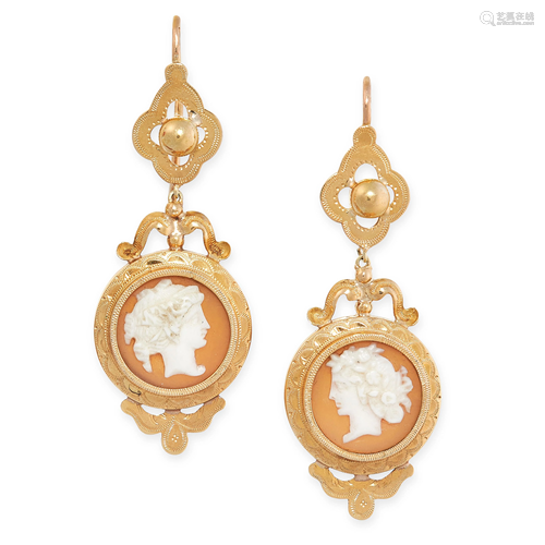 A PAIR OF ANTIQUE FRENCH CAMEO EARRINGS in 18ct yellow