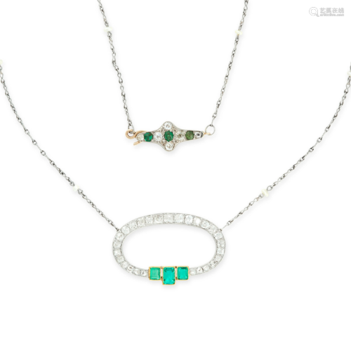 AN EMERALD, DIAMOND AND SEED PEARL NECKLACE the annular