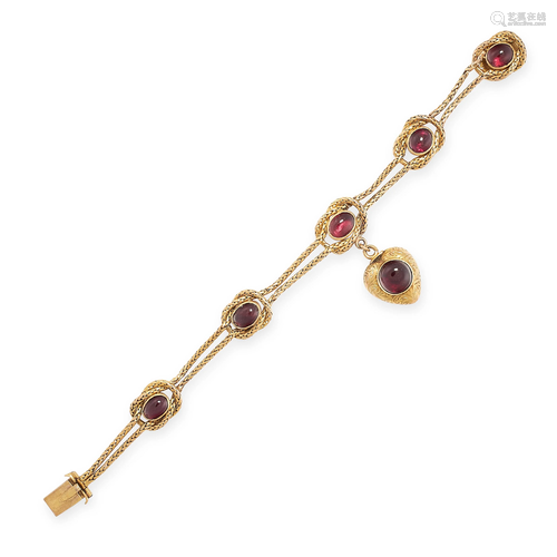 AN ANTIQUE GARNET MOURNING LOCKET BRACELET, 19TH