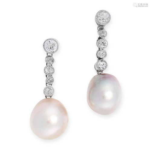 A PAIR OF NATURAL PEARL AND DIAMOND EARRINGS each set