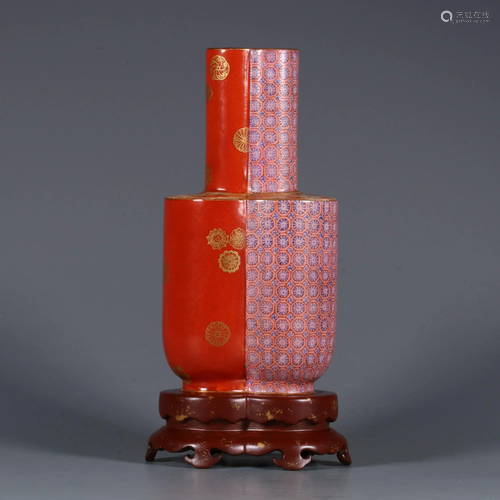 CHINESE IRON RED GILT VASE,YONGZHENG MARK