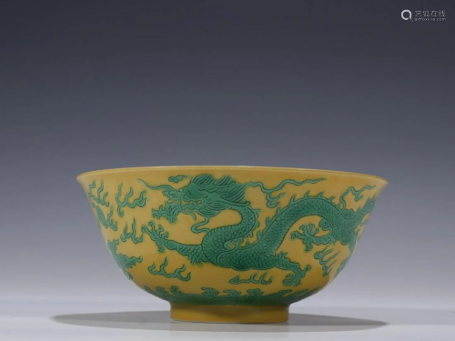 CHINESE YELLOW GROUND GREEN COLOR BOWL