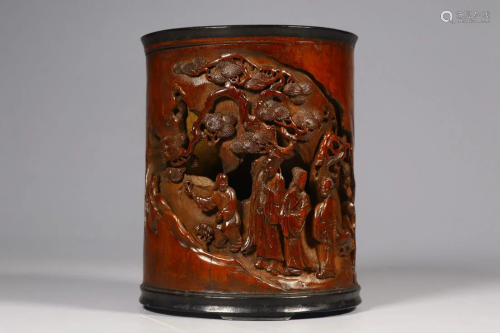 CHINESE BAMBOO CARVED BRUSHPOT