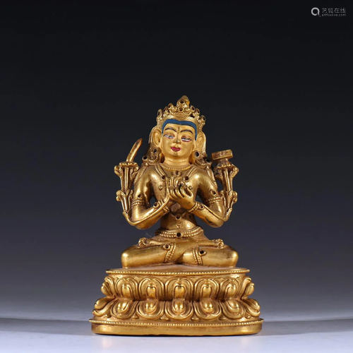 CHINESE GLIT BRONZE BUDDHA