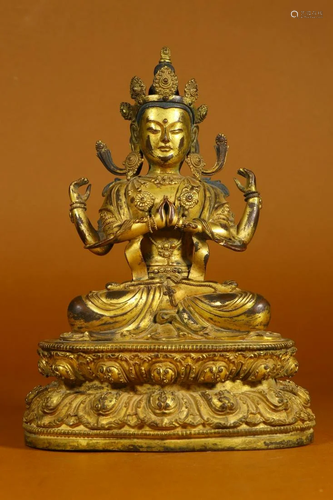 CHINESE GILT BRONZE GUANYIN