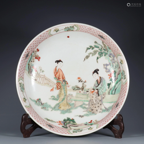 CHINESE WUCAI GLAZED PLATE,KANGXI MARK