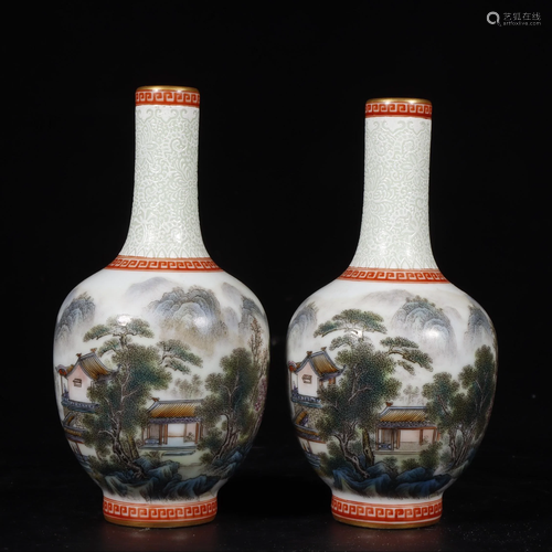 PAIR OF CHINESE FAMILLE ROSE VASES,QIANLONG MARK