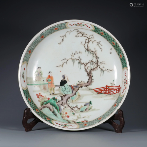 CHINESE WUCAI GLAZED PLATE,KANGXI MARK