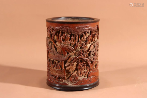 CHINESE CARVED BAMBOO BURSHPOT