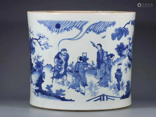 CHINESE BLUE AND WHITE BRUSHPOT,CHONGZHEN MARK