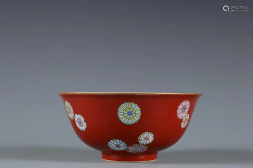 CHINESE IRON RED FAMILLE ROSE BOWL,DAOGUANG MARK