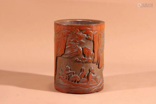 CHINESE CARVED BAMBOO BURSHPOT