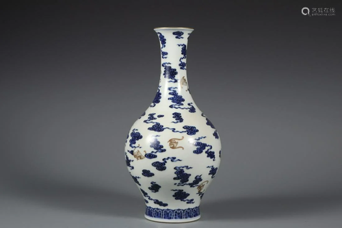 CHINESE BLUE AND WHITE GLIT VASE,YONGZHENG MARK